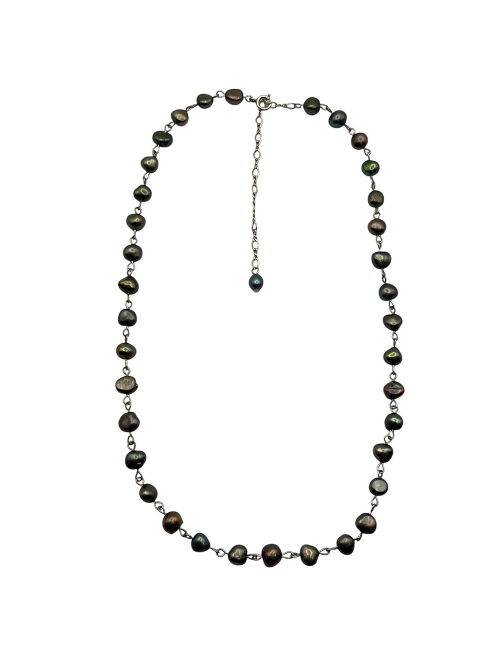 Grey freshwater pearls on a sterling silver chain link necklace handmade